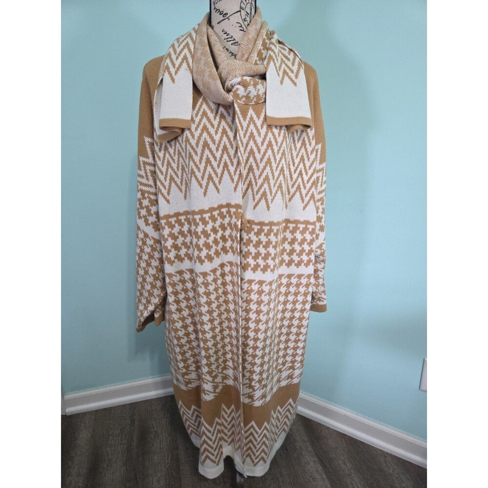 Anthony Knit Cardigan Sweater Beige Brown Vintage 3x open front duster long